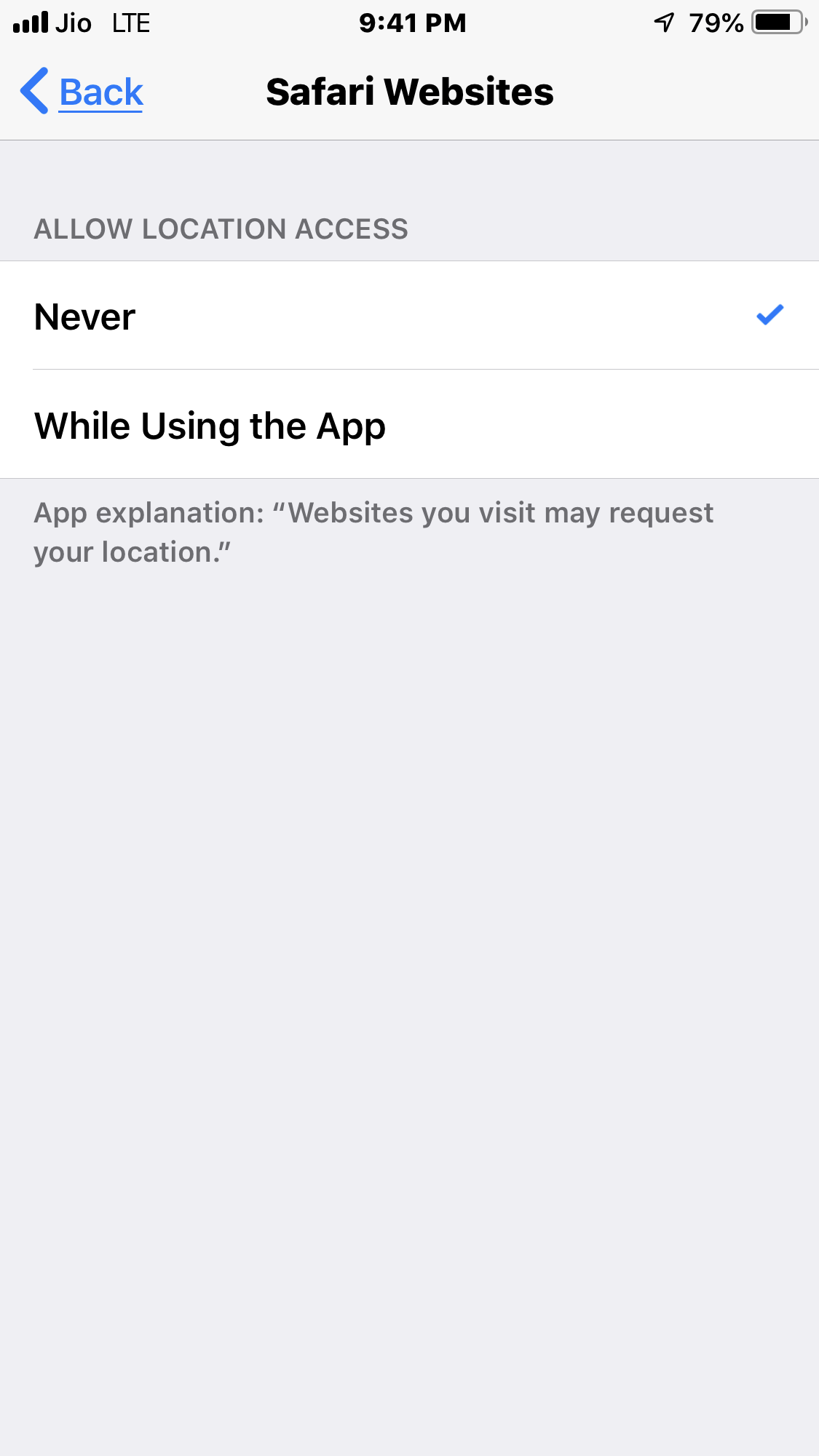 Safari App Location Permission Disabled