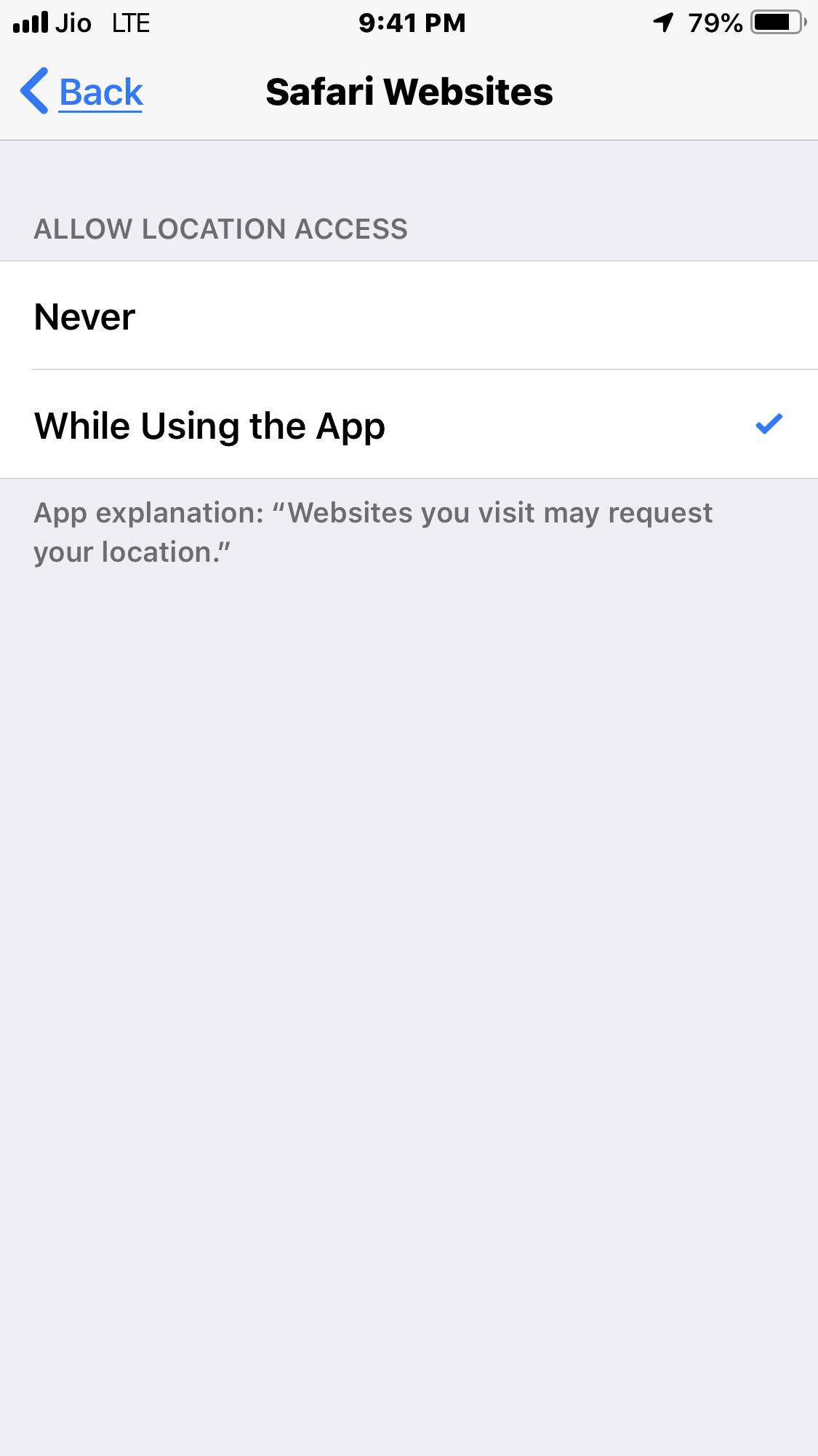 Safari App Location Permission Enabled